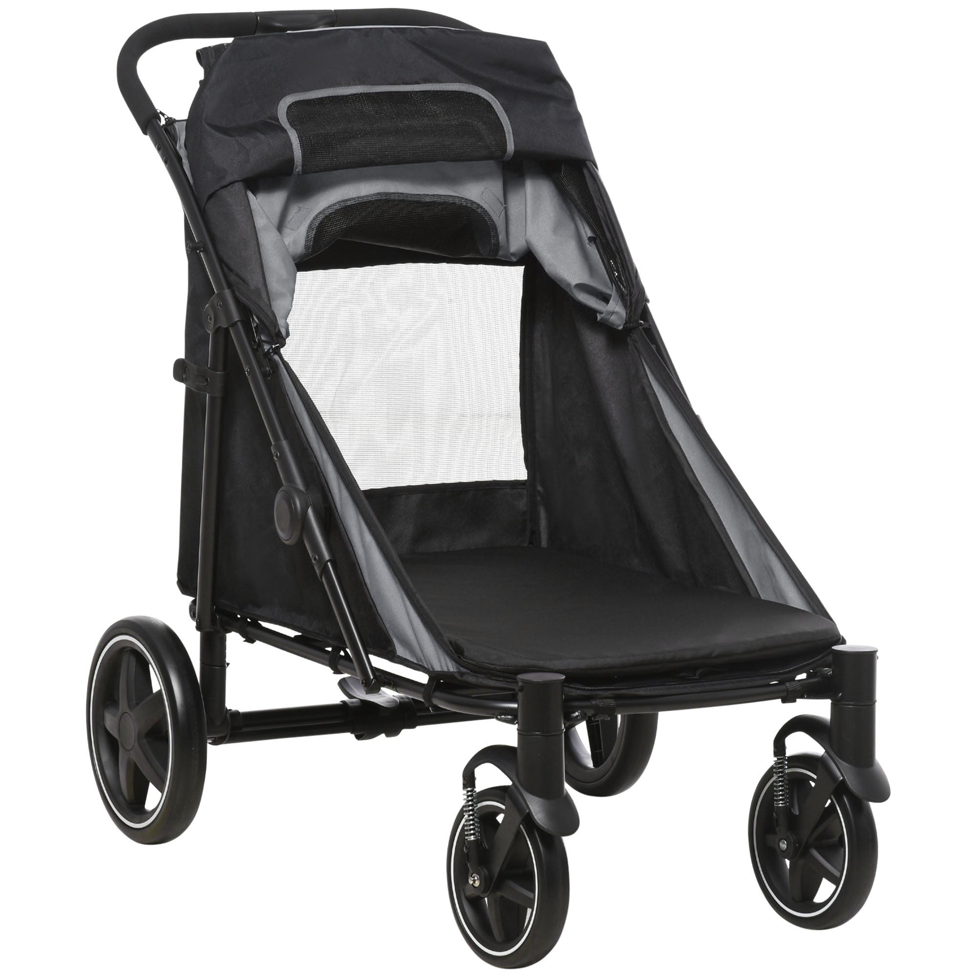 One-Click Foldable Pet Stroller, with Universal Wheels, Shock absorber, for Medium and Large Dogs - Grey