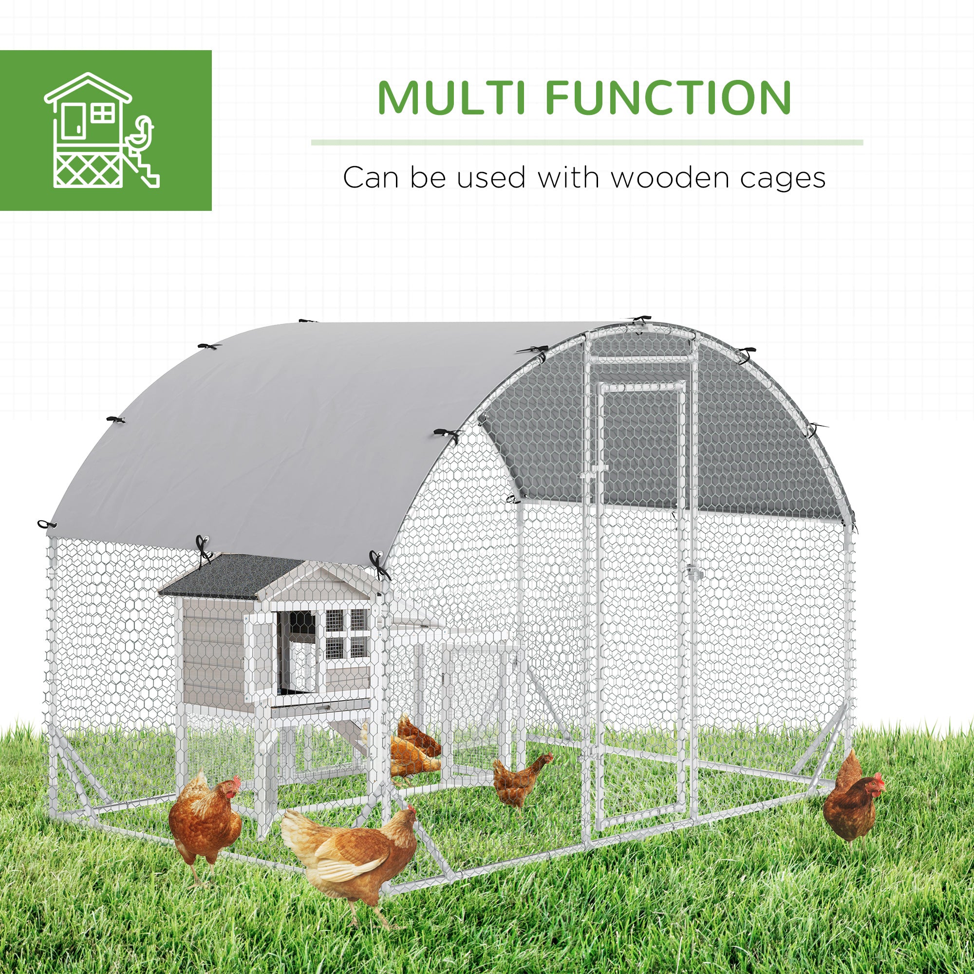 Chicken Run Coop, Galvanized Walk In Chicken House, Hen Poultry House Cage, Rabbit Hutch Playpen w/ Water-Resist Cover Outdoor, 2.8 x 1.9 x 2m