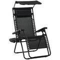 Zero Gravity Folding Garden Deck Chair with Recliner, Cup Holder & Canopy Shade - Black
