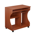 Movable Computer Desk 80x48x76cm with Sliding Keyboard Tray and Storage Shelves - Cherry Wood