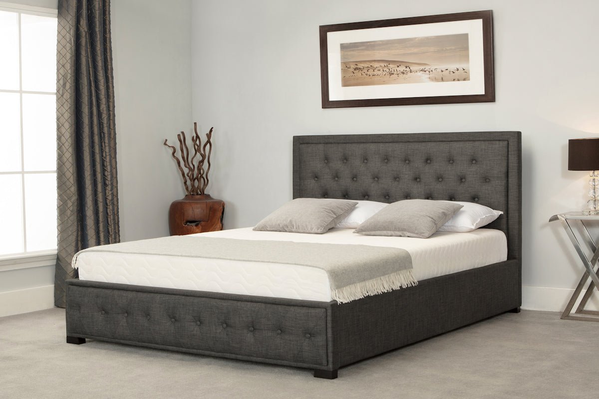 Albany Fabric Bed With Buttoned Headboard and Footboard Grey - King - Bedzy UK modern and affordable home furniture England