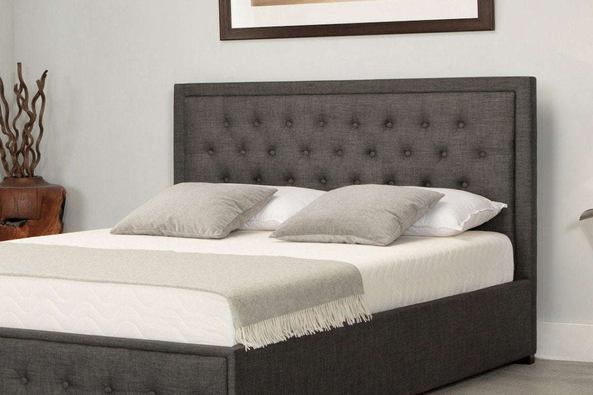 Albany Fabric Bed With Buttoned Headboard and Footboard Grey - King - Bedzy UK modern and affordable home furniture England