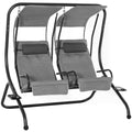 Double Seat Garden Swing Chair with Removable Canopy, Handrails & Headrests - Grey