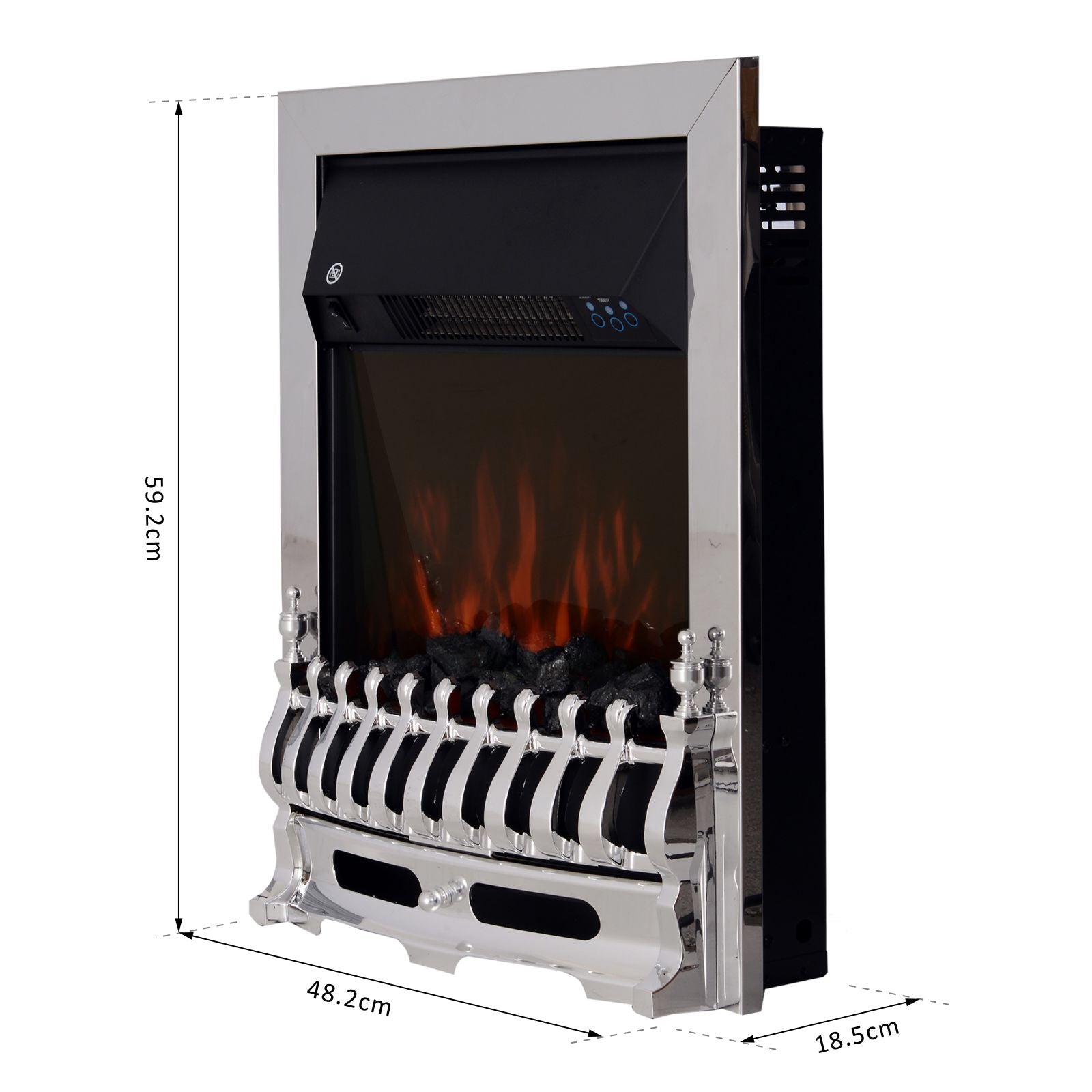 Contemporary Electric Fireplace Coal Burning Flame Effect Inset Fire Place Space Heater Glass View LED Lighting with Remote Control