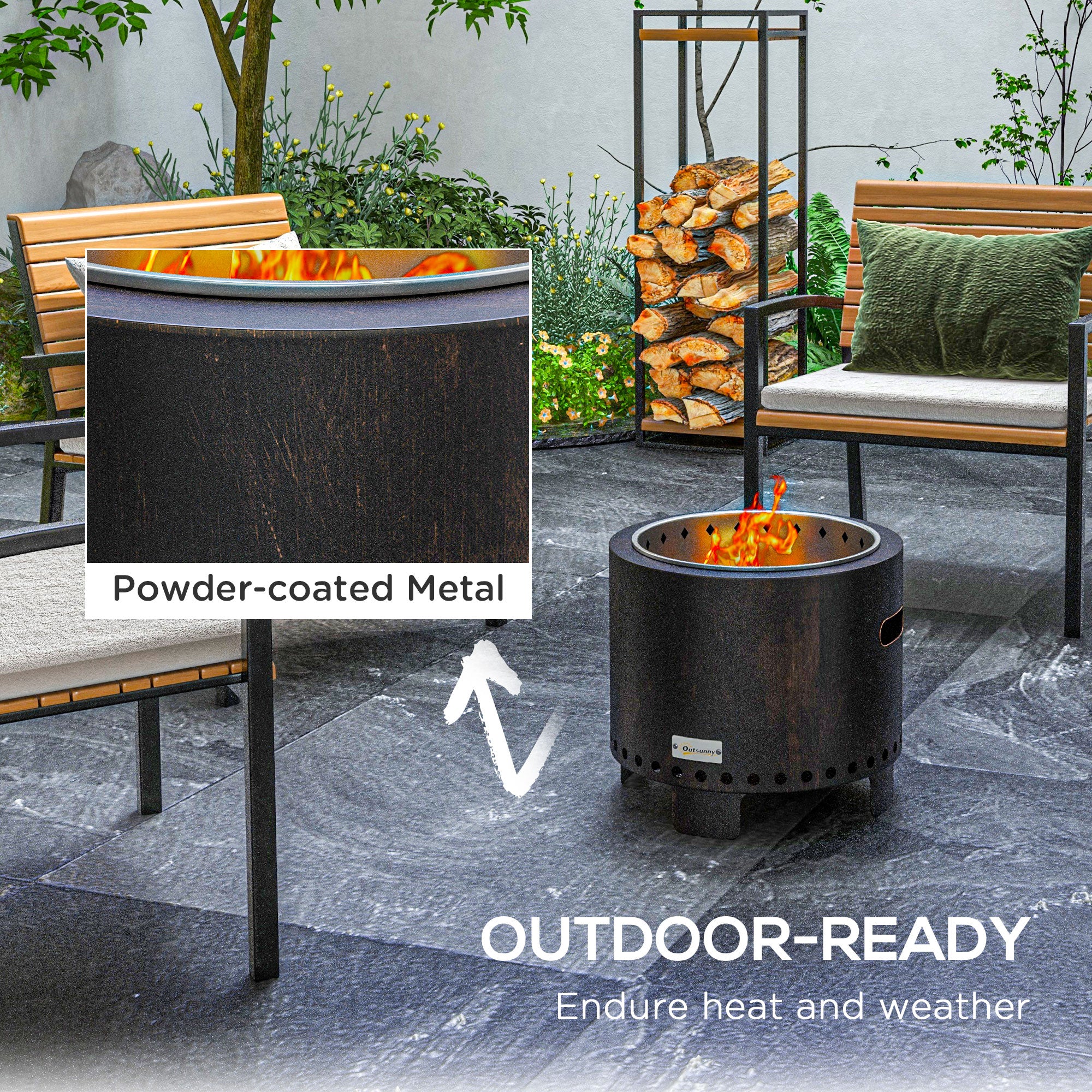 Metal Wood-burning Smokeless Fire Pit, Black