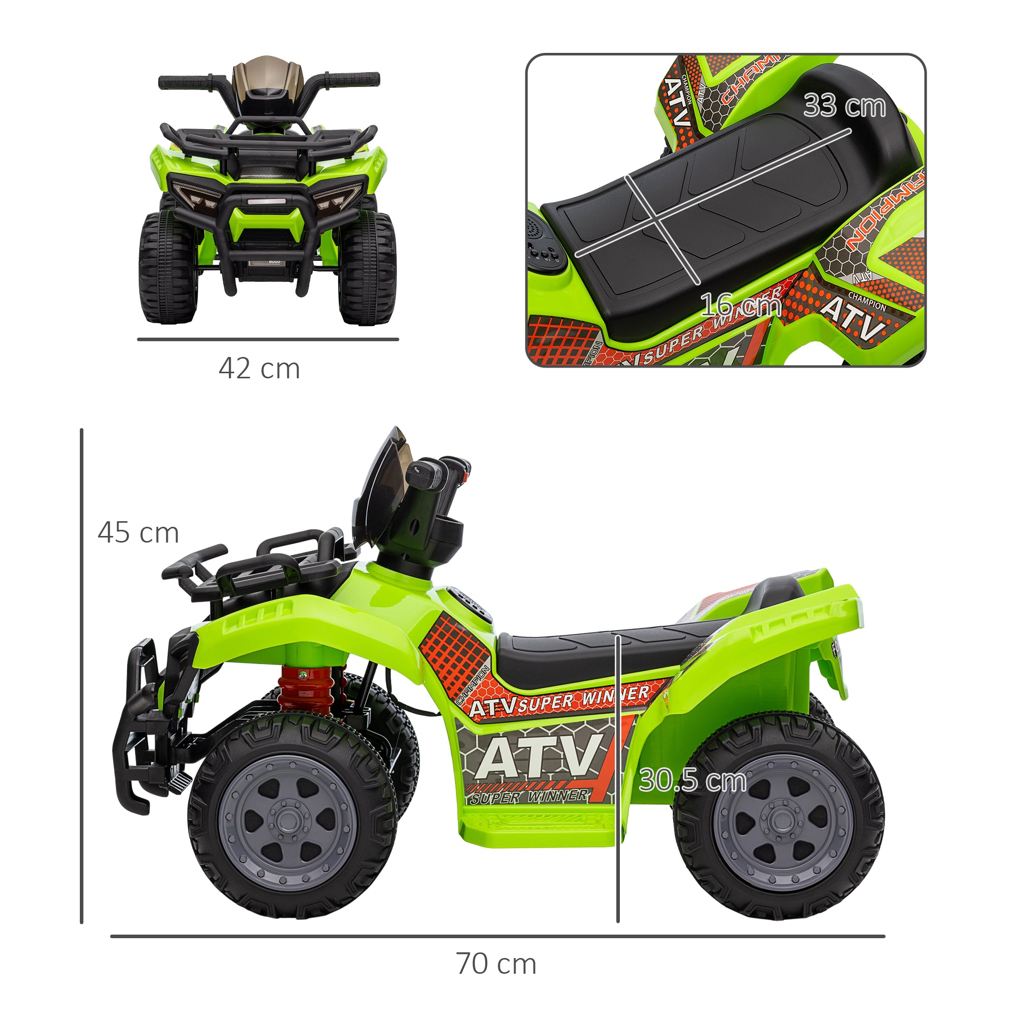 Kids Ride-on Four Wheeler ATV Car with Real Working Headlights, 6V Battery Powered Motorcycle for 18-36 Months, Green