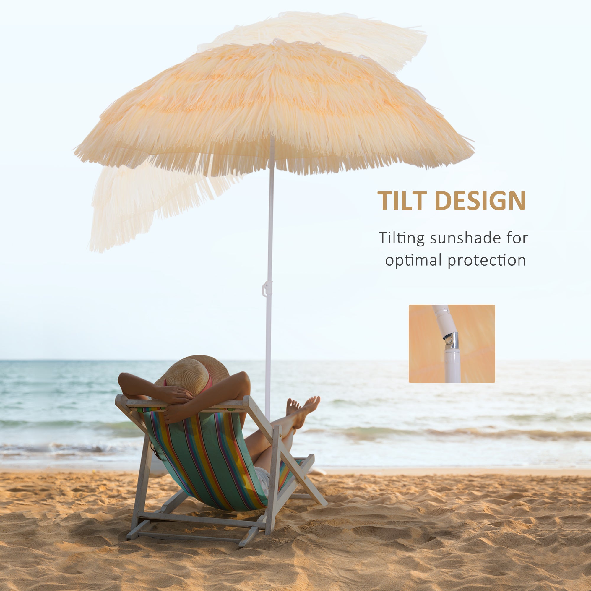 Patio Garden Hawaii Beach Sun Umbrella Sunshade Hawaiian Folding Tilting Crank Parasol (Wheat)