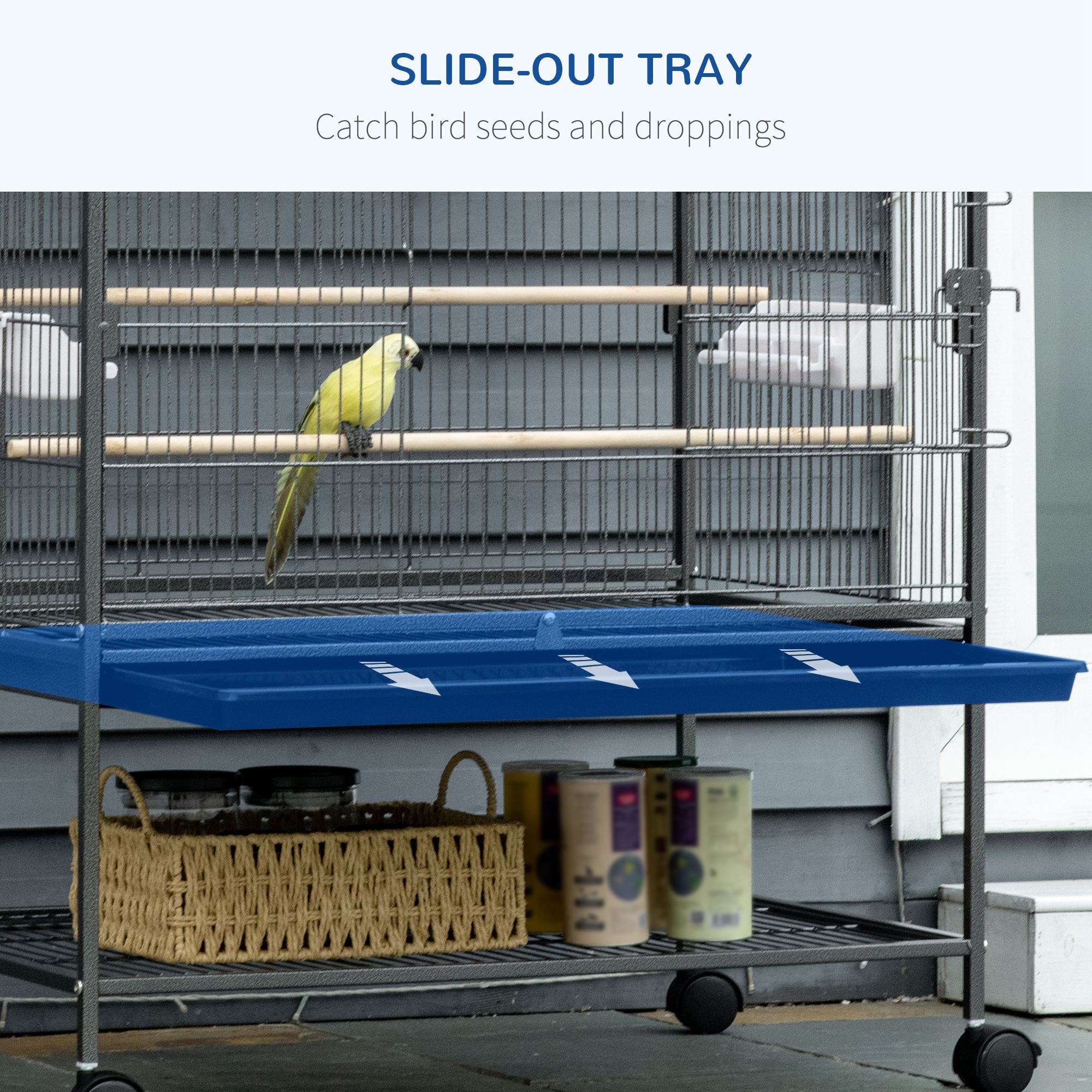 Large Bird Cage for Budgie Finch Canaries Parakeet with Rolling Stand, Tray & Storage Shelf - Dark Grey