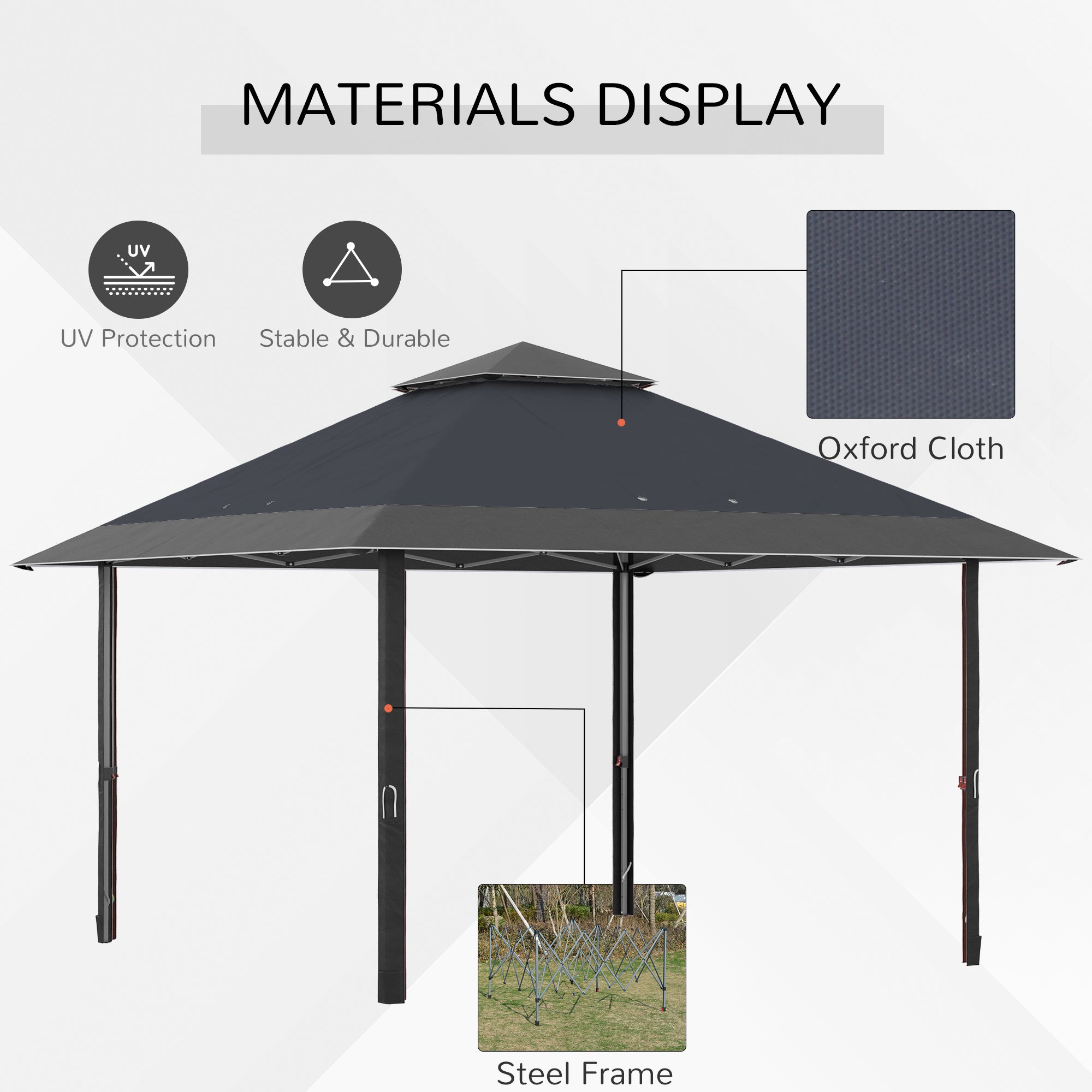 4 x 4m Pop-up Gazebo Double Roof Canopy Tent with UV Proof, Roller Bag & Adjustable Legs Outdoor Party, Steel Frame, Grey