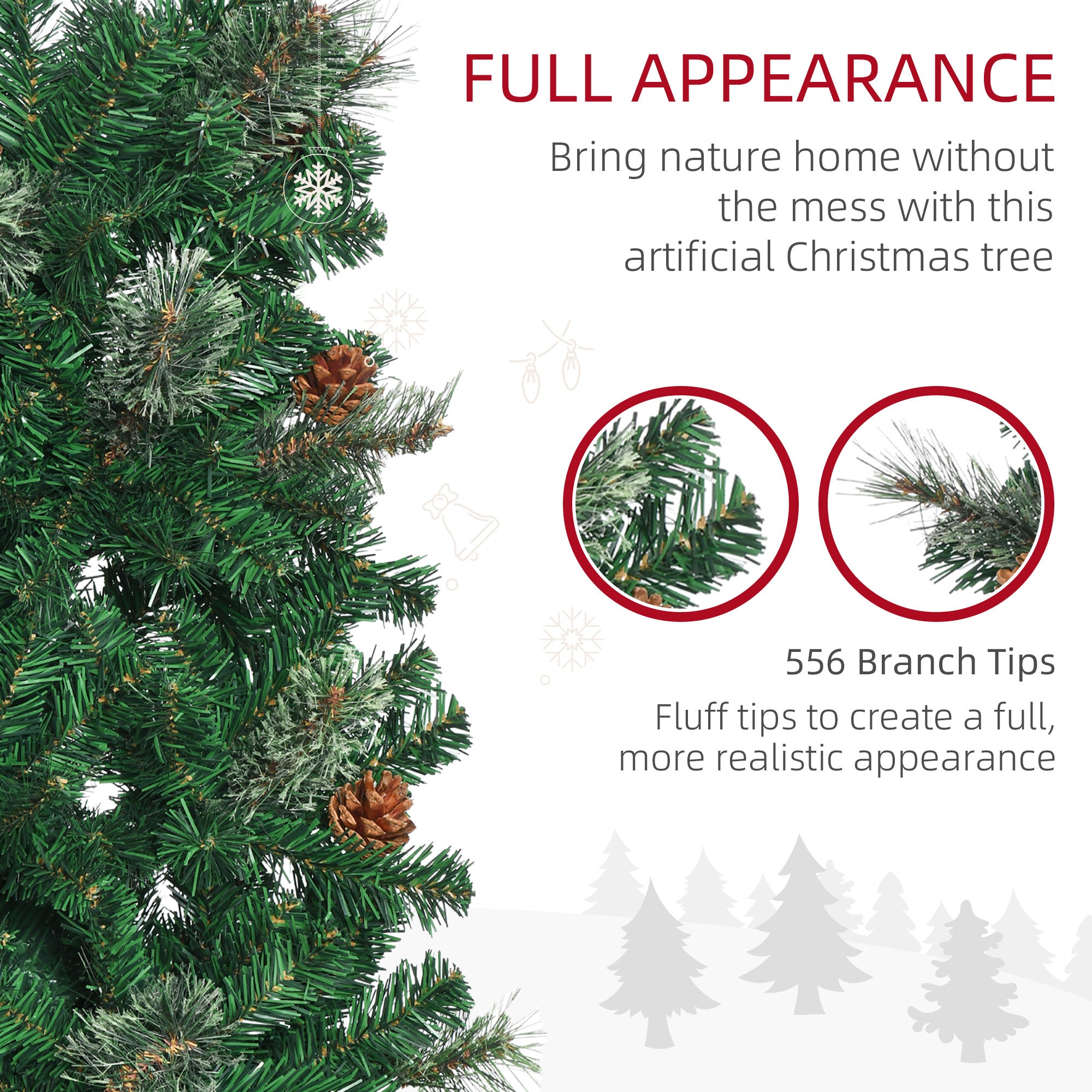 6.5' Tall Slim Christmas Tree Artificial with Realistic Branches, 556 Tip Count and 27 Pine Cones, Xmas