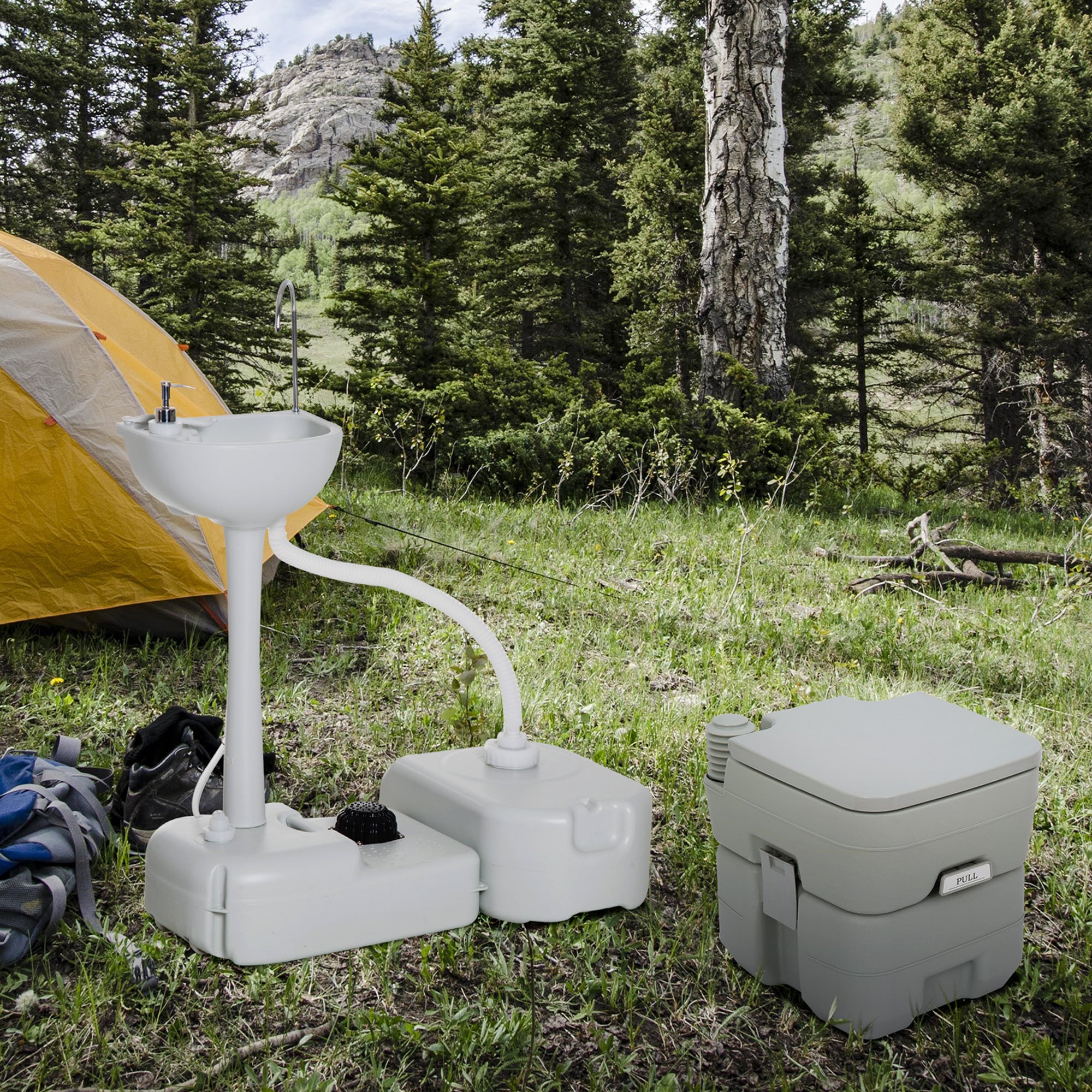 Portable Toilet and Camping Sink Set with Fresh and Waste Tank, Wastewater Recycled Set for Outdoor Events