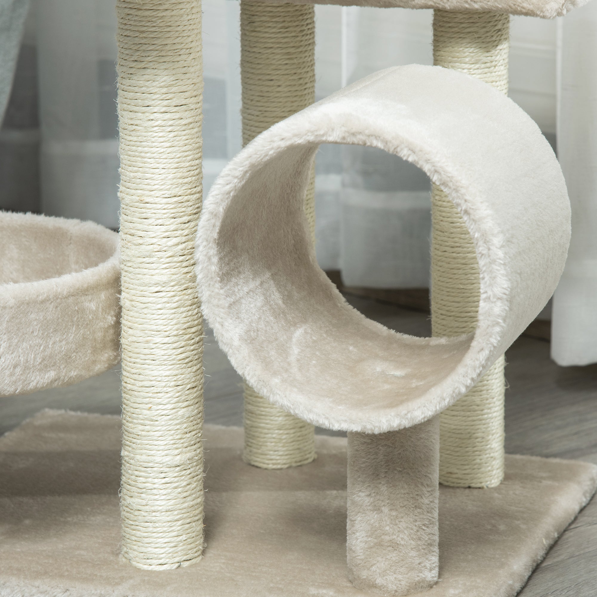 Cat Tree, Plush, 50Lx40Wx105H cm-Beige