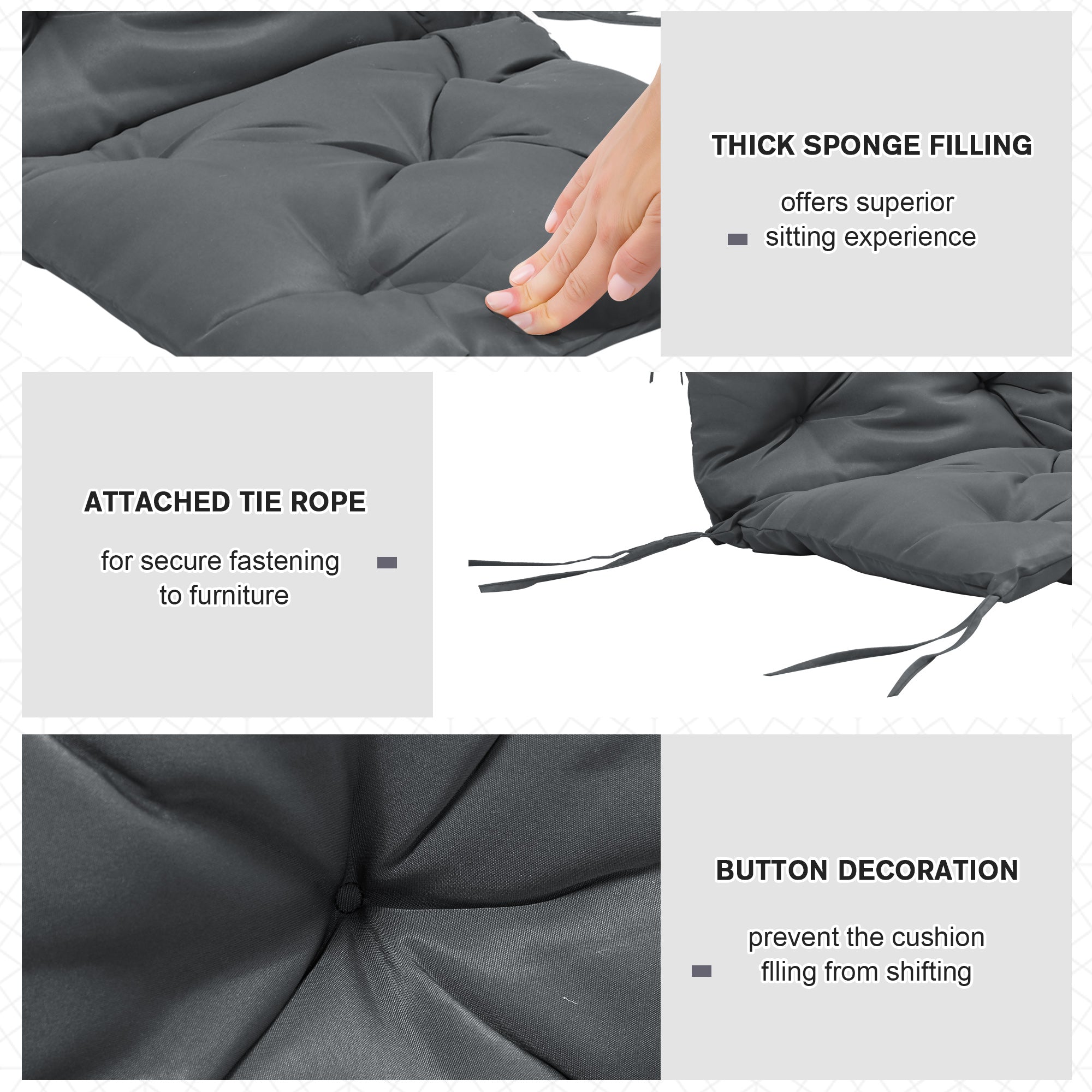 Set of 2 Outdoor Seat Cushions with Backrest, Water Resistant - Grey