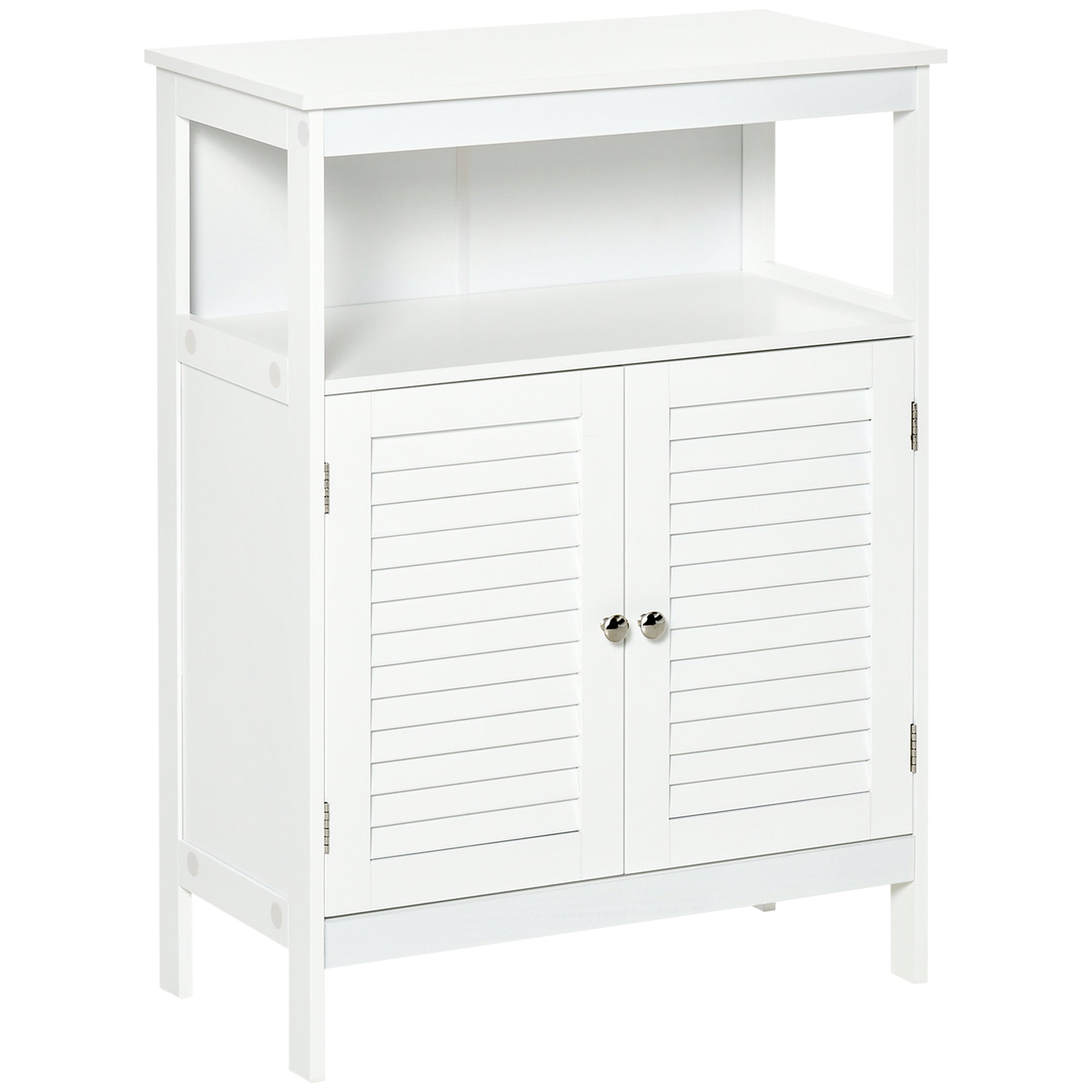 Freestanding Bathroom Storage Cabinet Organizer Cupboard with Double Shutter Doors Wooden Furniture White