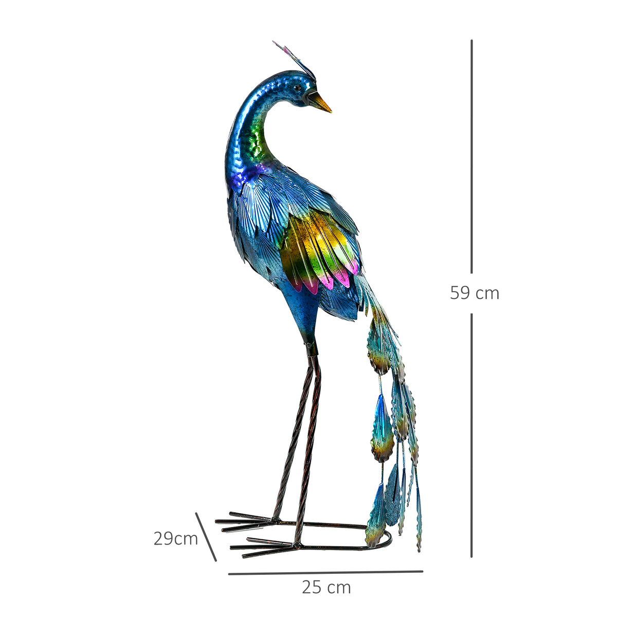 Steel Peacock Garden Statue with Stakes Durable Outdoor Decoration - Multi-Coloured