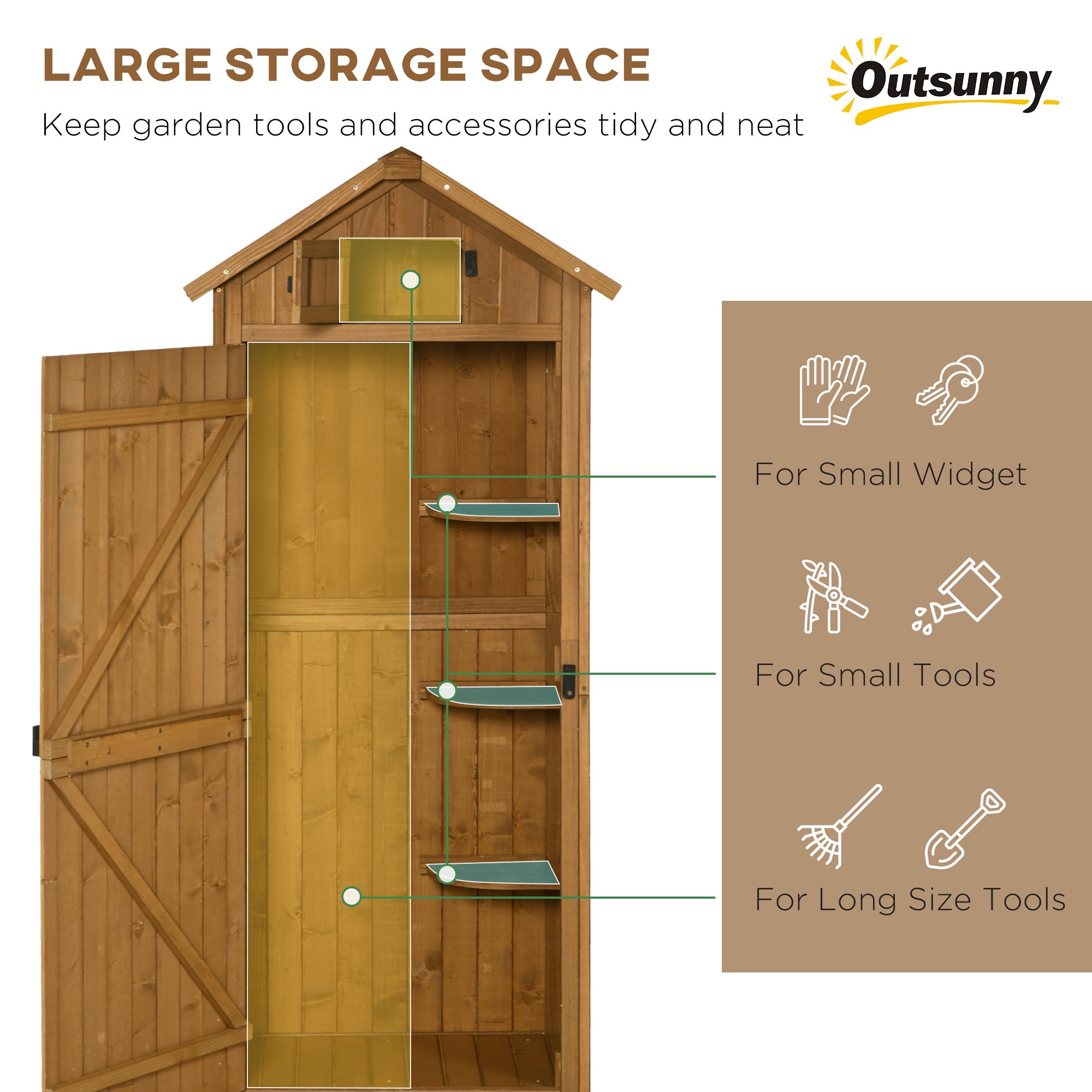 Wooden Garden Storage Shed Vertical Tool Cabinet Organiser w/ Shelves, Lockable Door, 77 x 54.2 x 179 cm, Brown