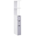 Slimline Tall Free-Standing Bathroom Storage Cabinet with Drawers and Shelves - Grey and White