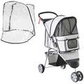 Folding Dog Stroller with Cover, Cup Holder, Storage Basket & Reflective Strips for Small Miniature Dogs - Grey