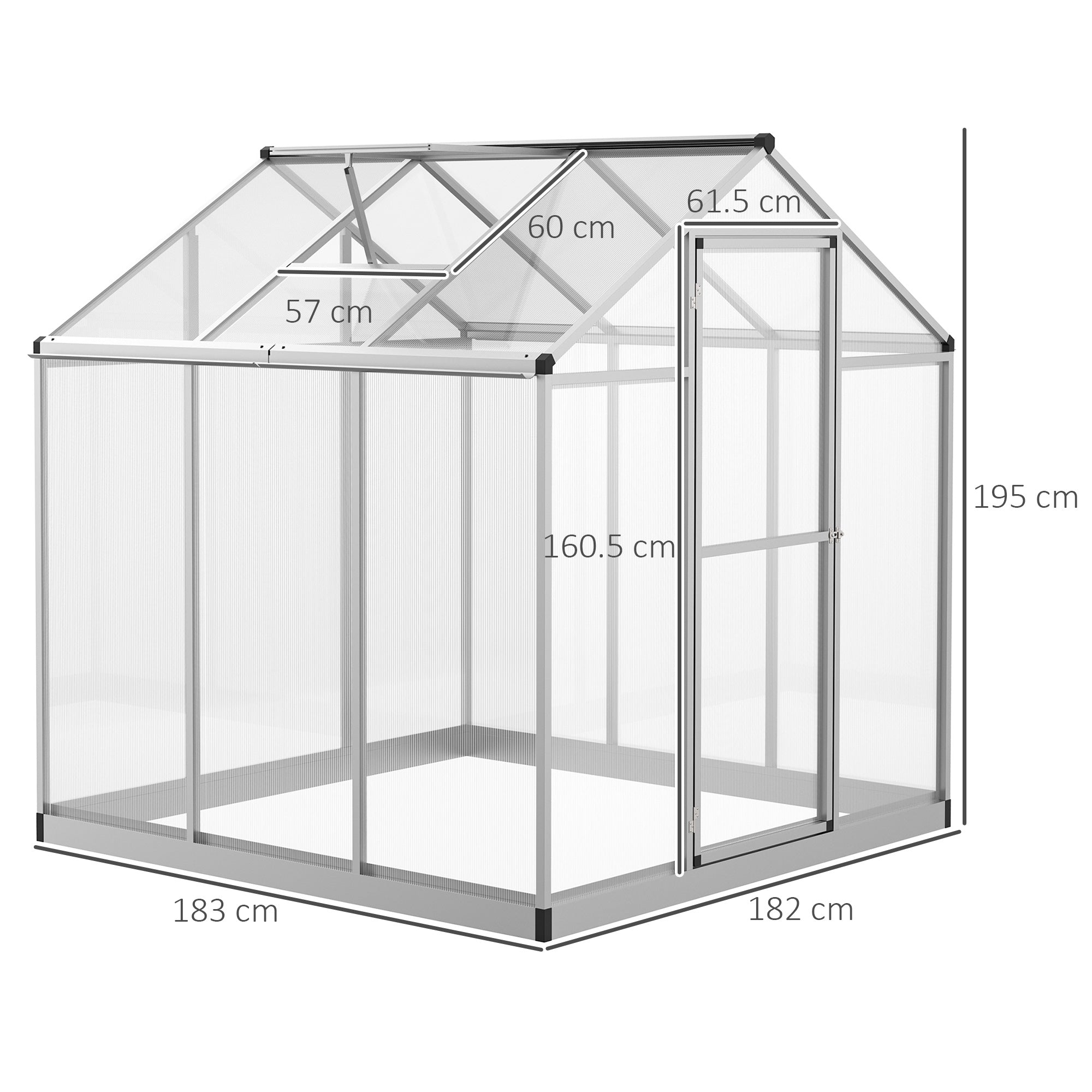 6x6ft Clear Polycarbonate Greenhouse Aluminium Frame Large Walk-In Garden Plants Grow