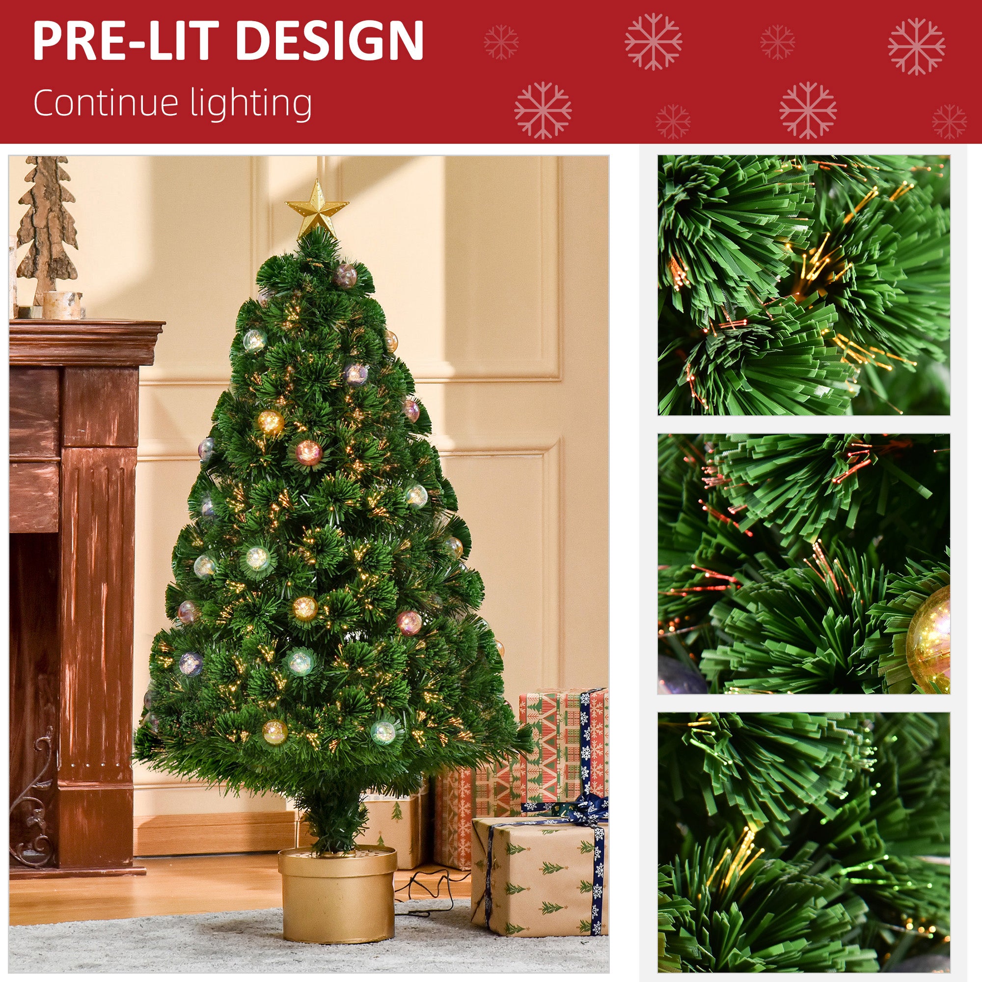 4FT Prelit Artificial Christmas Tree Fiber Optic Holiday Home Xmas Indoor Decoration with Golden Stand Green