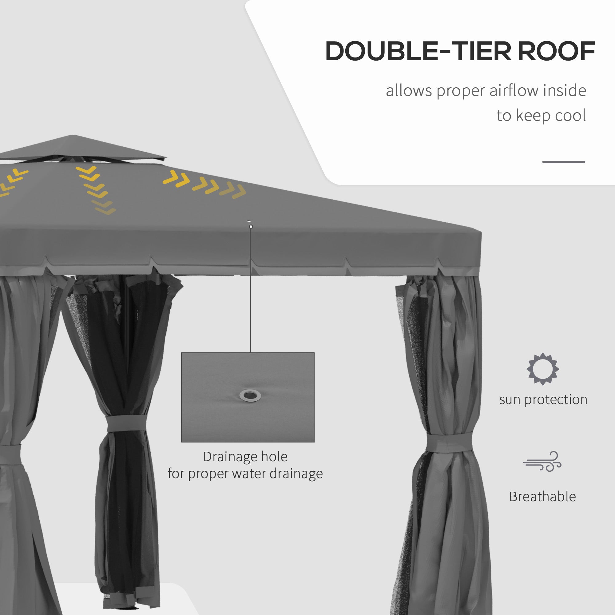 3 x 3(m) Patio Gazebo Canopy Garden Pavilion Tent Shelter Marquee with 2 Tier Water Repellent Roof, Mosquito Netting and Curtains, Dark Grey