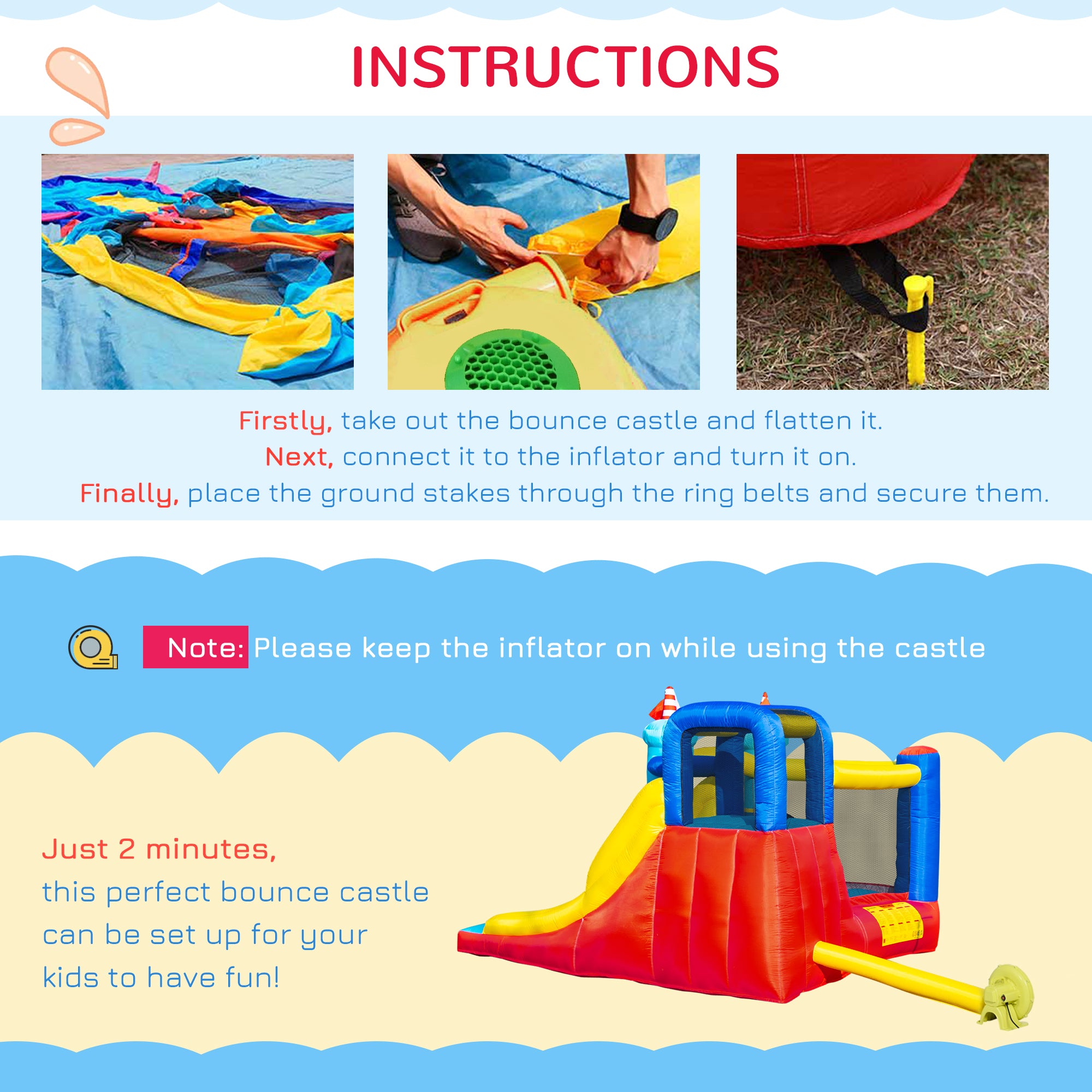 4 in 1 Kids Bounce Castle Large Sailboat Style Inflatable House Slide Trampoline Water Pool Climbing Wall for Kids Age 3-8, 2.65 x 2.6 x 2m