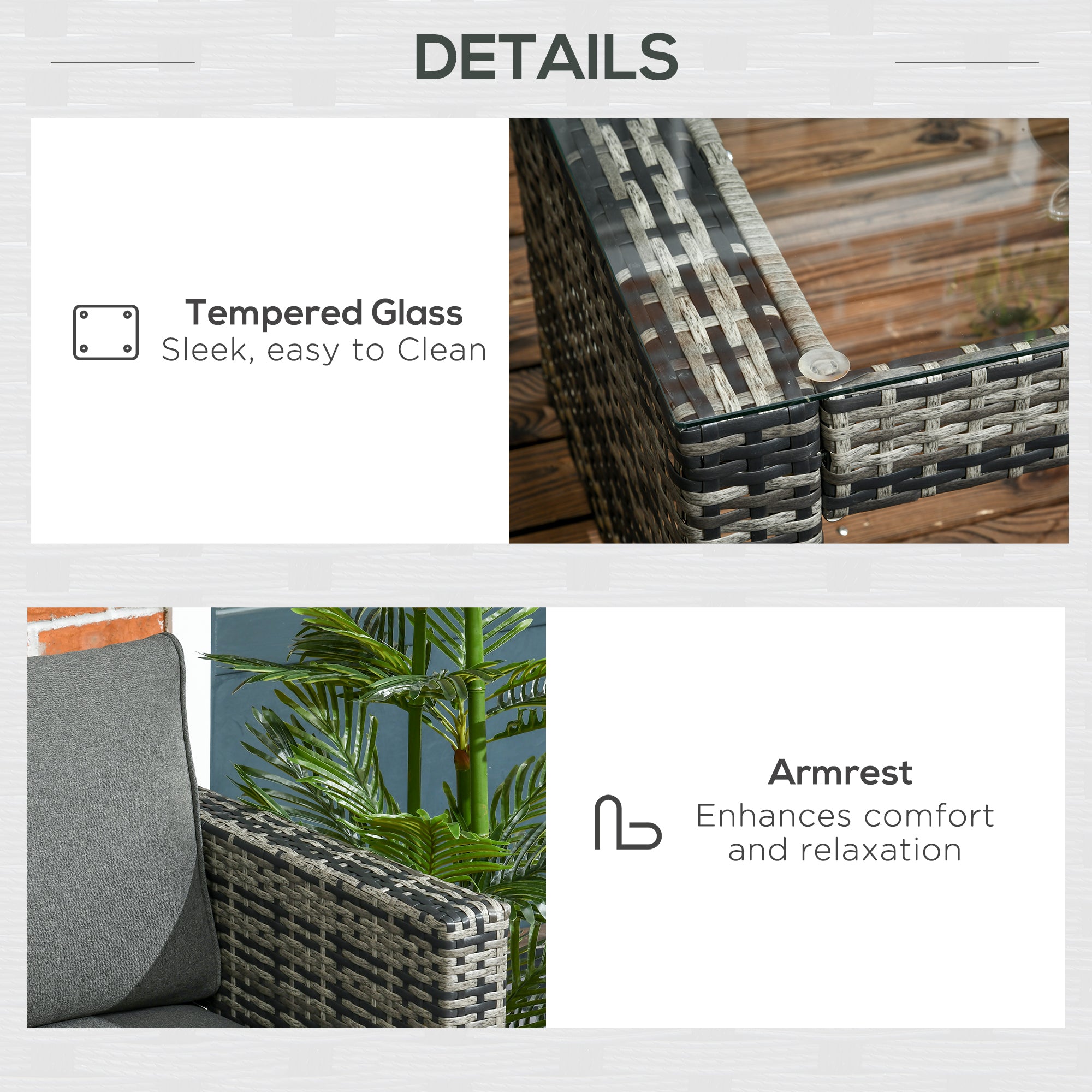 6 Piece 8-Seater Rattan Garden Sofa Set with Cushioned Loveseats, Footstools & Table - Grey