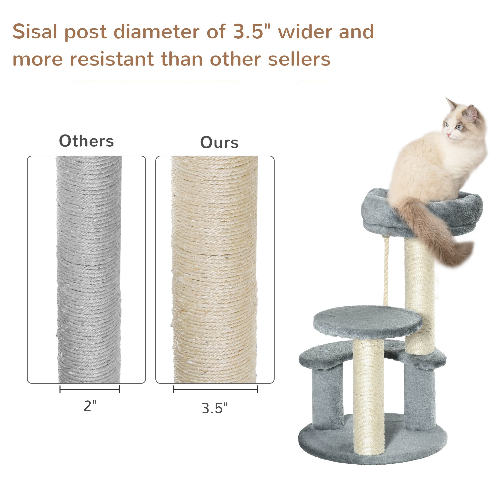 65 cm Cat Tree Kitty Scratcher Kitten Activity Center Scratching Post Playhouse 2 Perch w/Hanging Sisal Rope Grey