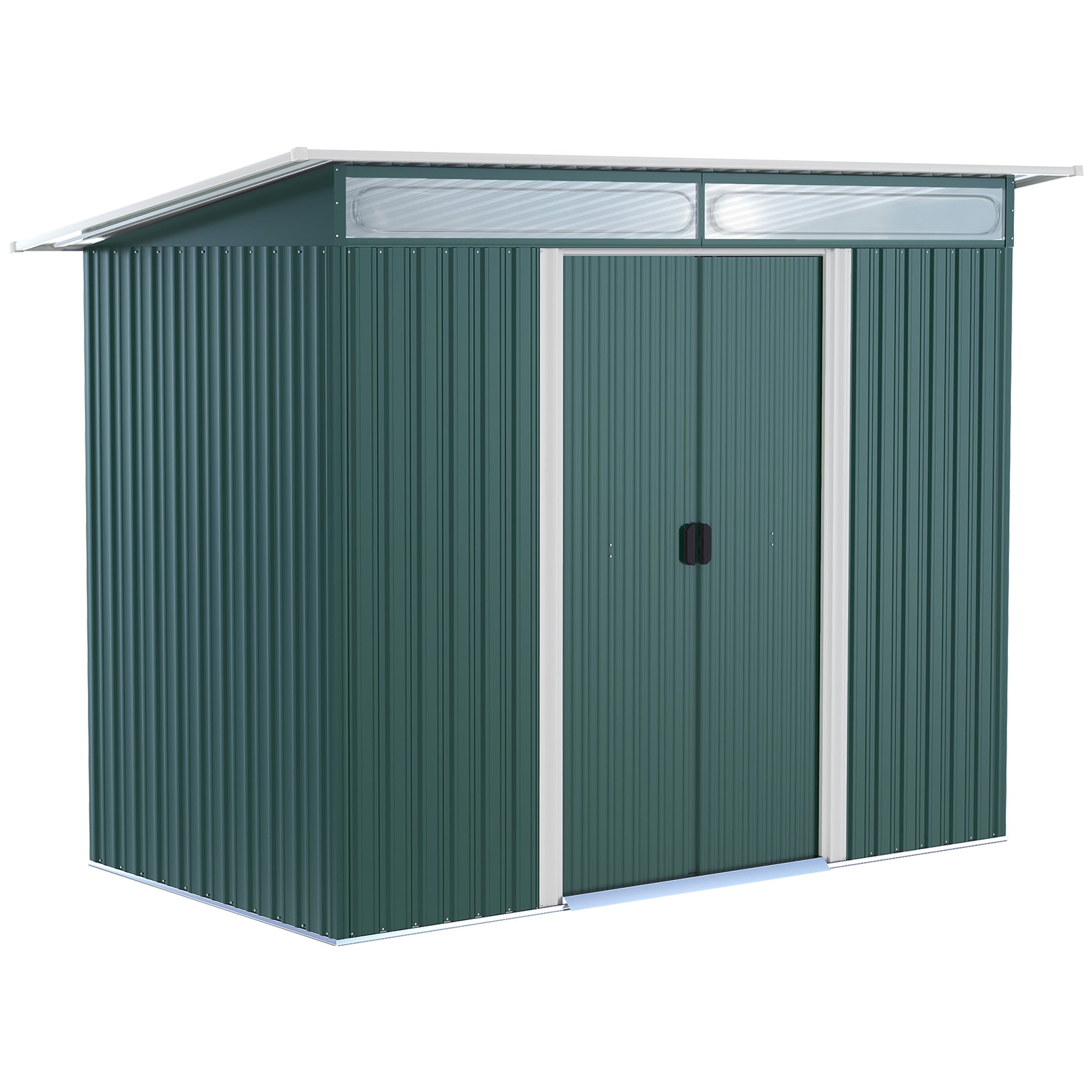 Pent Roofed Metal Garden Shed House Hut Gardening Tool Storage w/ Ventilation 260L x 133W x 200Hcm