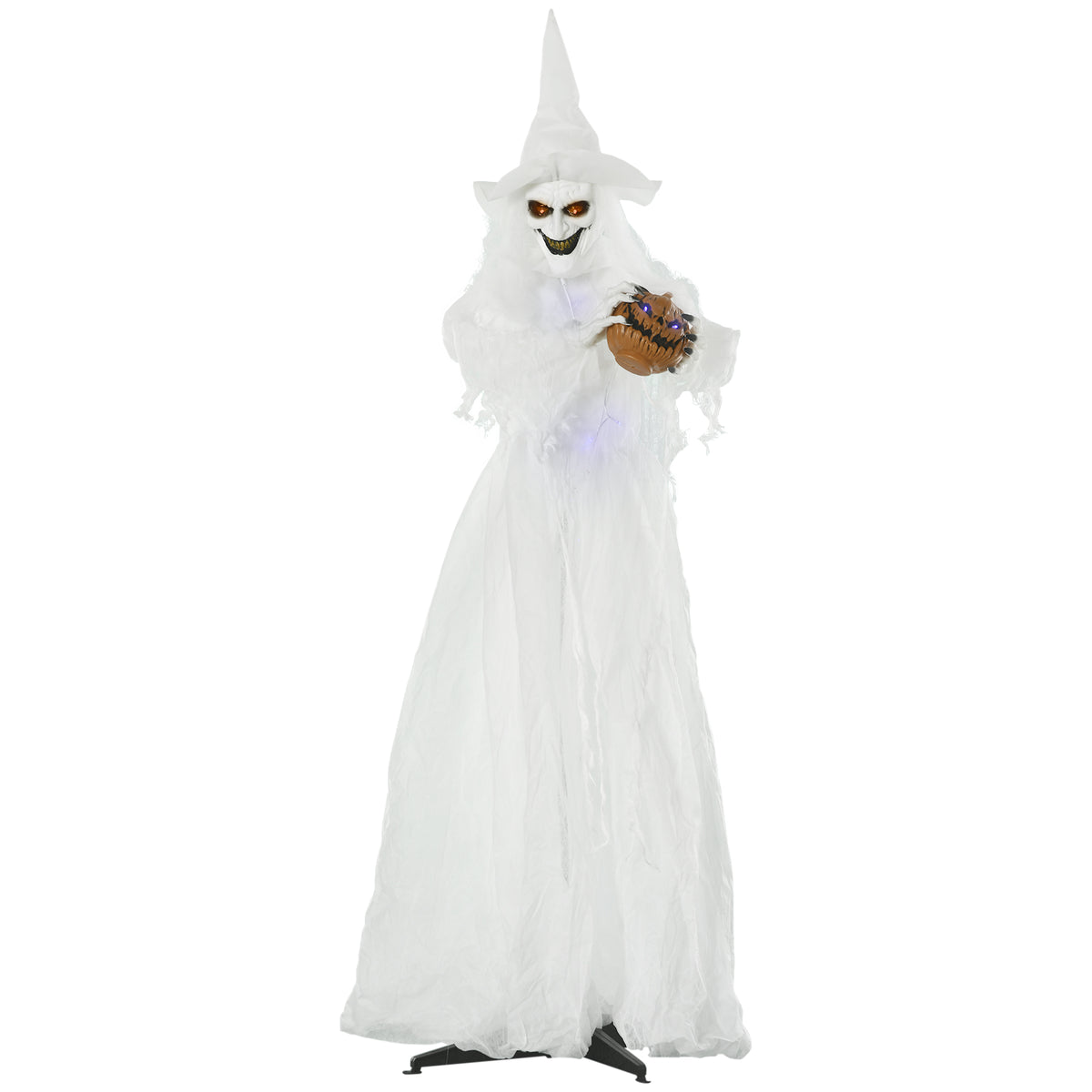 72 Inch Life-Size White Witch Halloween Decoration with Motion-Activated Light-Up Eyes - White