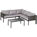 4 Piece Metal Garden Sofa Set with Tempered Glass Table - Light Grey