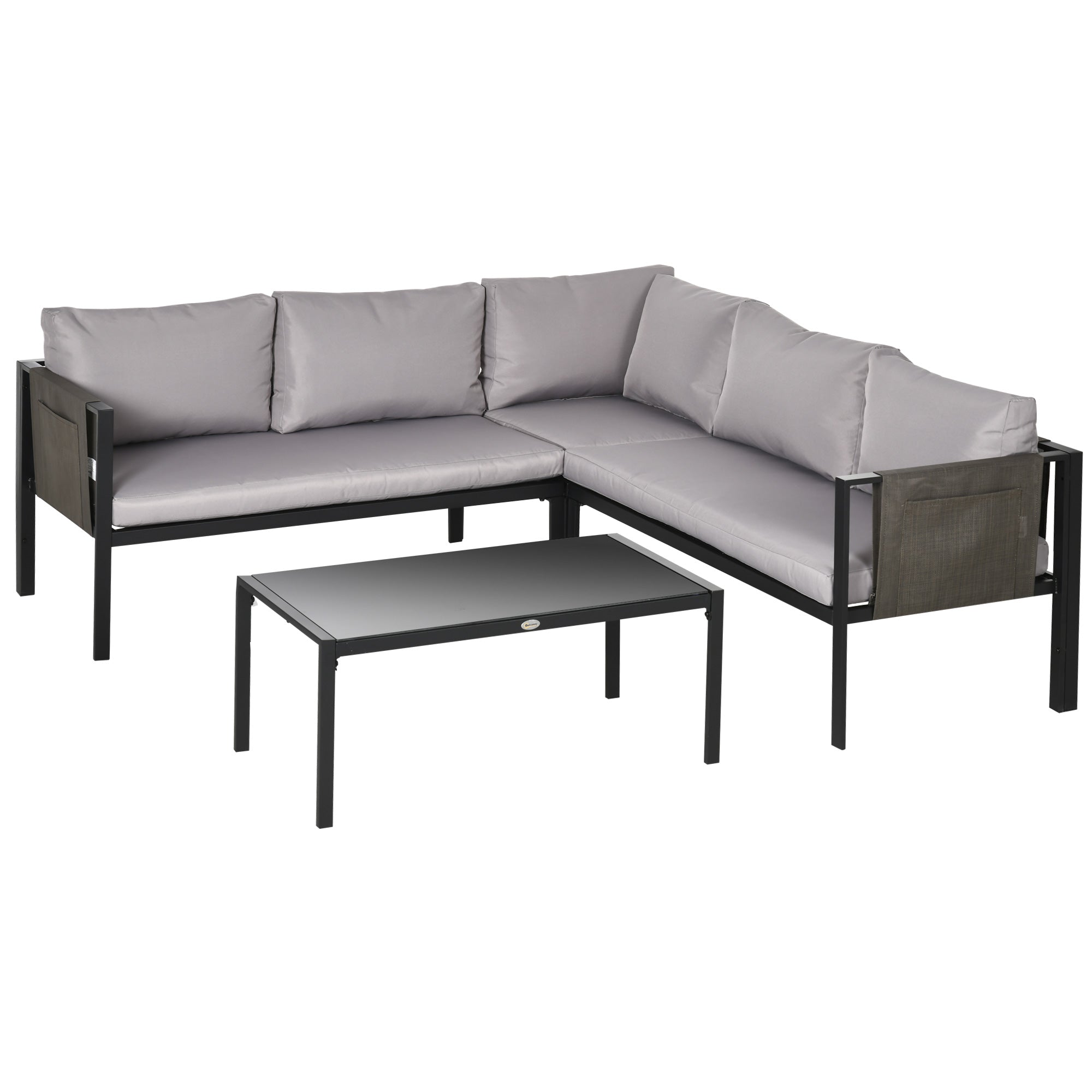 4 Piece Metal Garden Sofa Set with Tempered Glass Table Light Grey