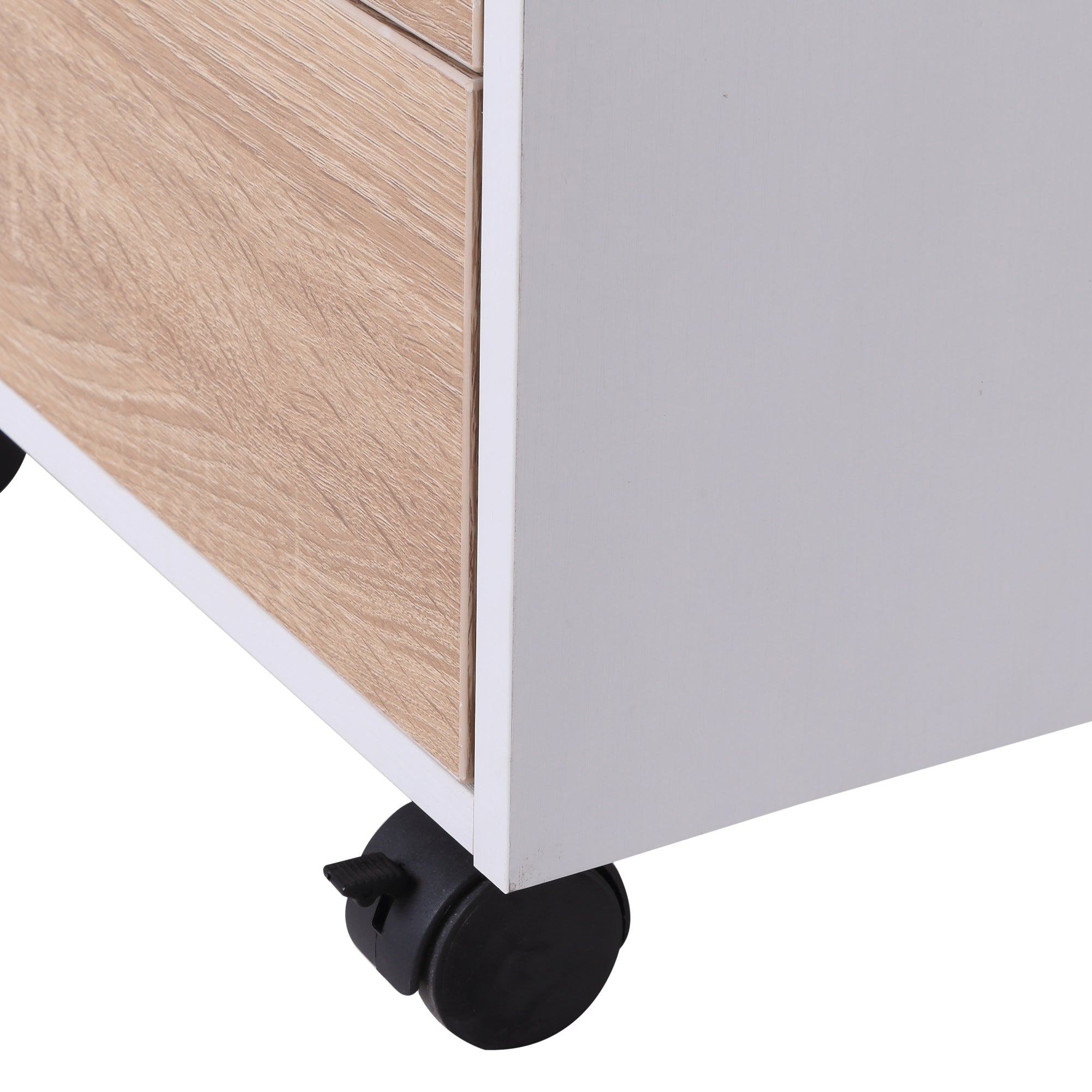 MDF Mobile File Cabinet pedestal with 3 Drawers Lockable Casters Oak and White