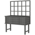 Wooden Raised Planter with Trellis and Drainage Holes, Elevated Garden Bed with Liner - Grey