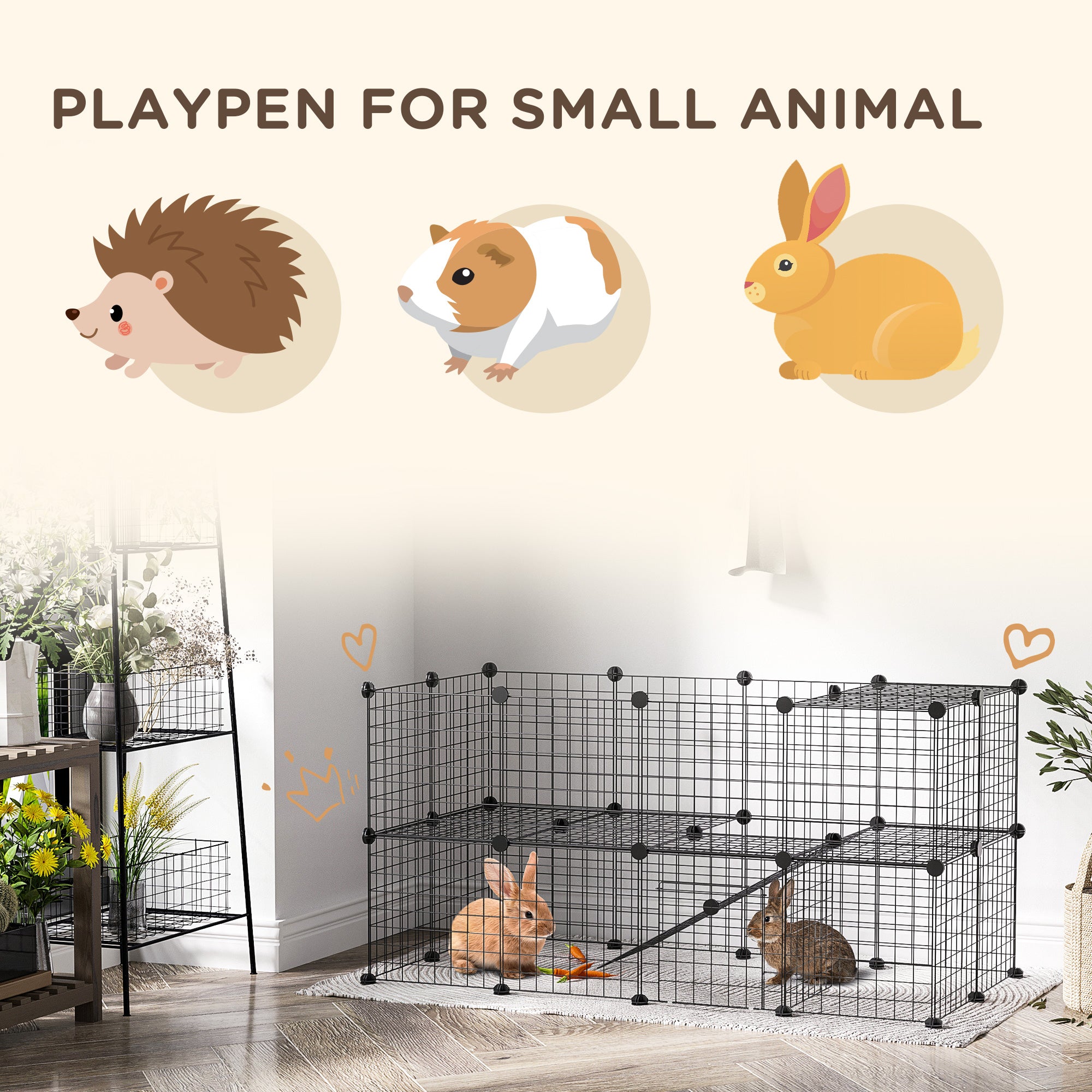 Guinea Pig Playpen Rabbit Playpen Metal Wire Fence Indoor Outdoor Small Animal Cage 36 Panel Enclosure Black