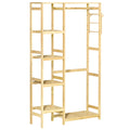 Bamboo Garment Rack with Hanging Rail, Storage Shelves & Side Hooks for Entryway, Bedroom, Bathroom, Office - Natural