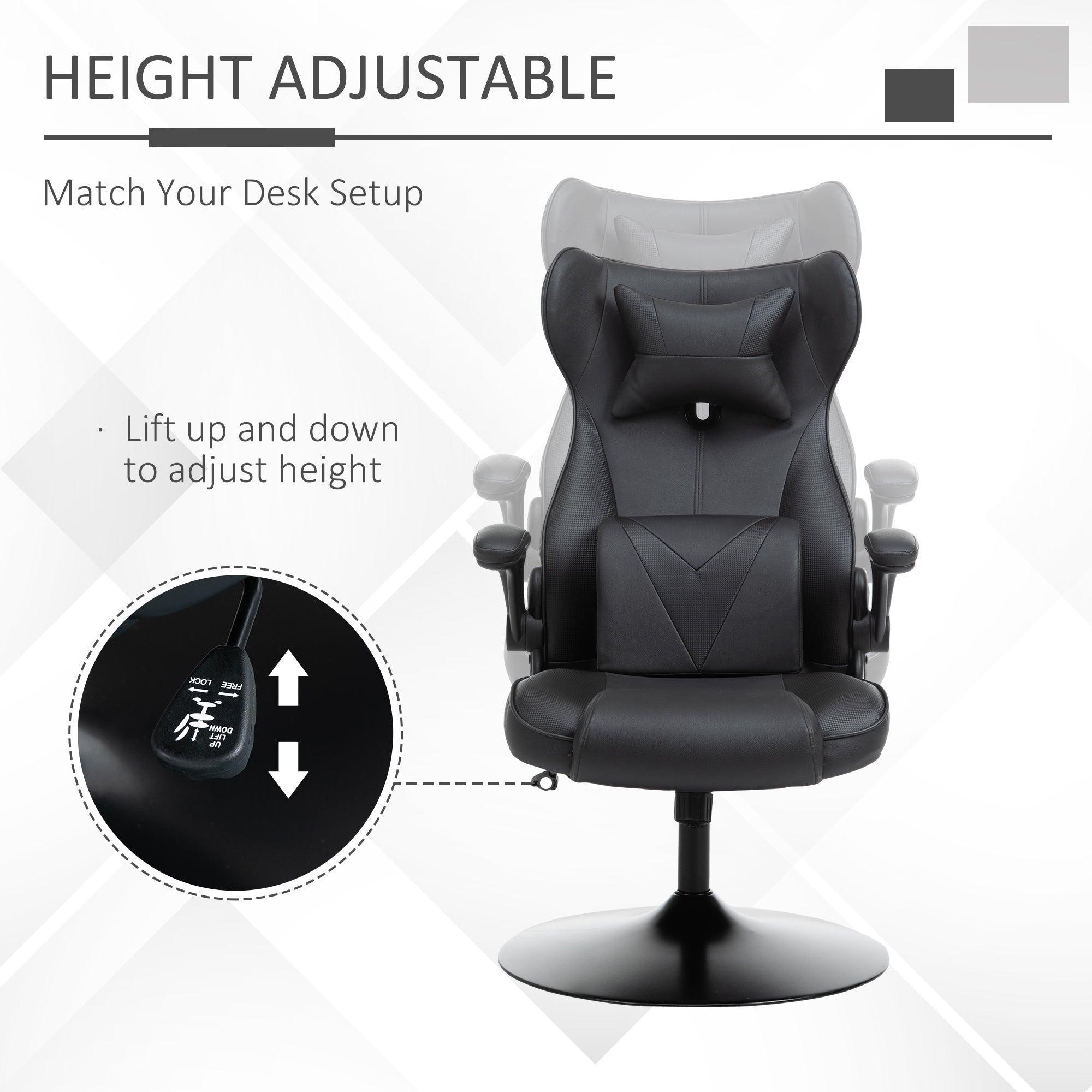 Video Game Chair with Lumbar Support, Racing Style Home Office Chair, Computer Chair with Swivel Base, Flip-up Armrest and Headrest, Black