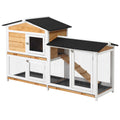2-Tier Wooden Rabbit Hutch with Ramp & Sliding Trays 157.4x53x93.5cm - Yellow