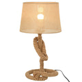Nautical Rope-Base Table Lamp with Fabric Shade and Metal Frame - Beige