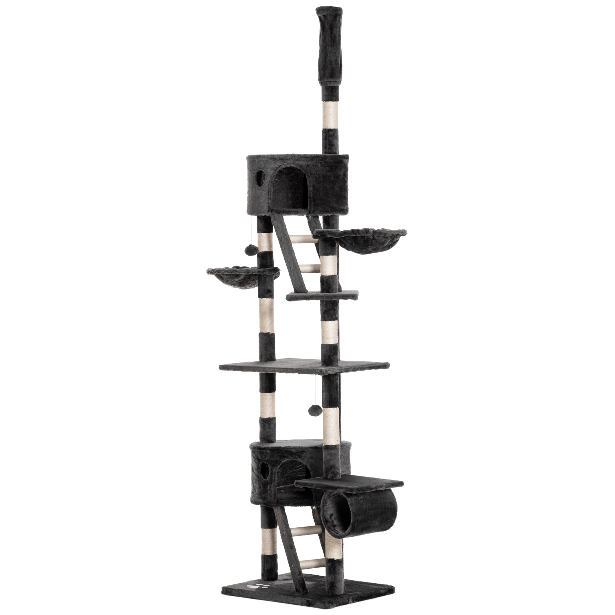 Floor to Ceiling Cat Tree for Indoor Cats 240-260cm Adjustable Height Dark Grey