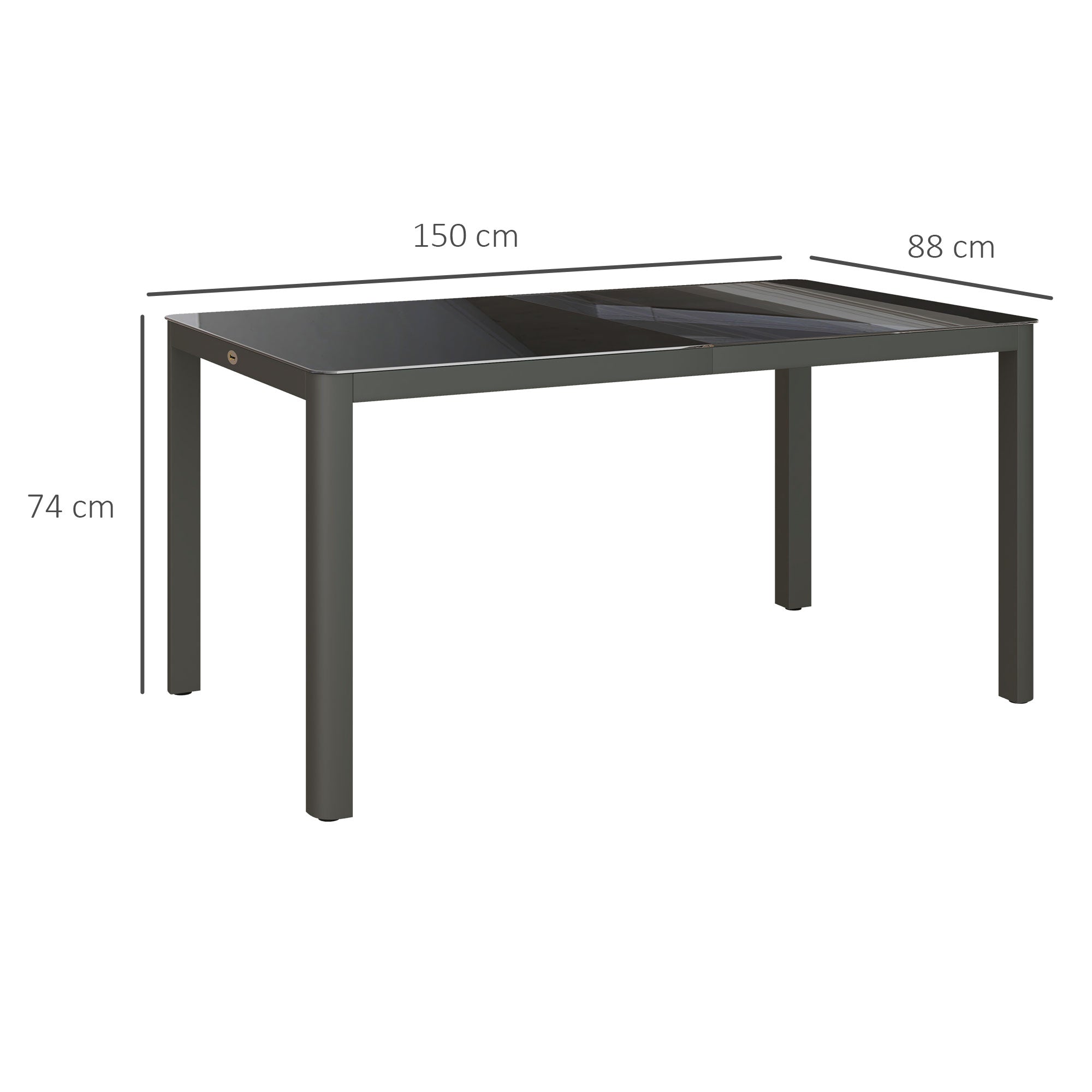 Garden Dining Table, Outdoor Dining Table for 6 with Tempered Glass Top and Aluminium Frame for Patio, Grey