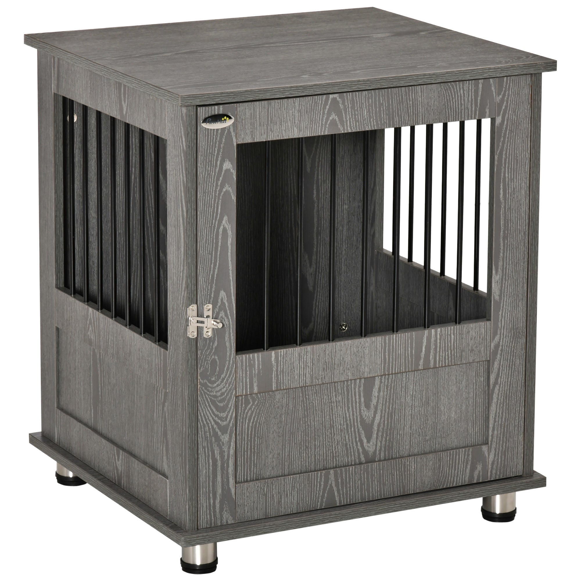 Dog Crate Furniture, Wooden End Table, Small Pet Kennel with Magnetic Door Indoor Crate Animal Cage, Grey