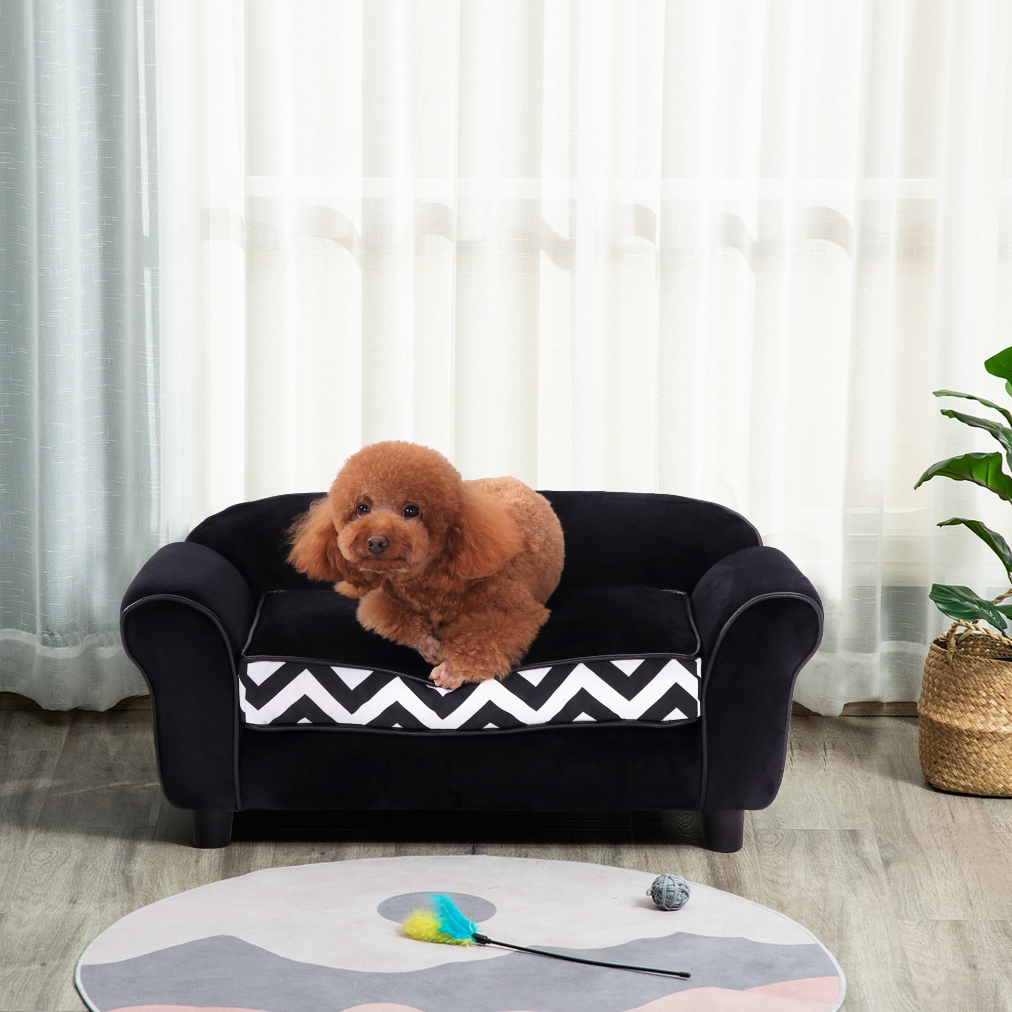 Dog Sofa Bed for XS-Sized Dogs, Pet Sofa Cat Sofa with Soft Cushion, Washable Cover, Removable Legs, Wooden Frame - Black