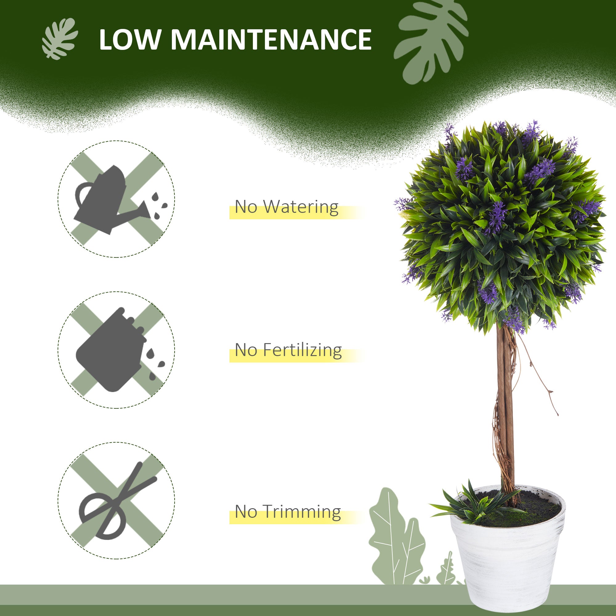 Set of 2 Decorative Artificial Ball Trees with Lavender Flowers in Pot 60cm - Green