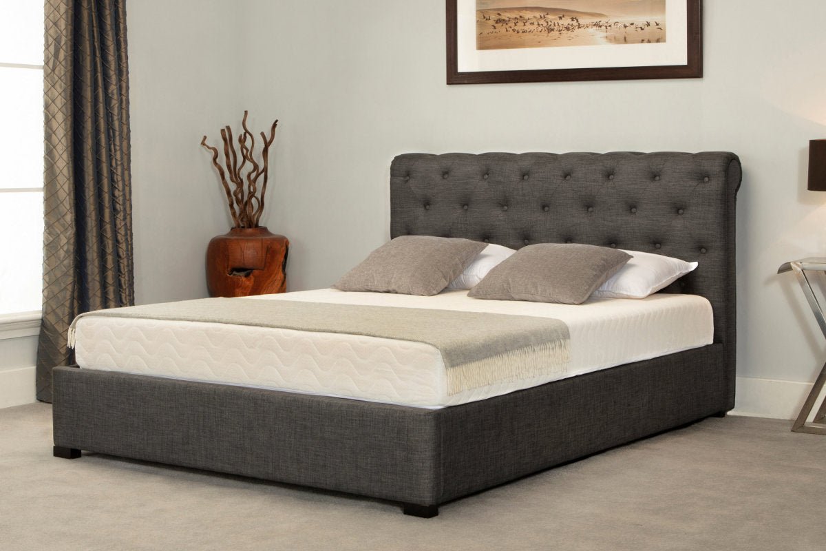 Balmoral Bed With Padded Headboard Grey - Double - Bedzy UK modern and affordable home furniture England