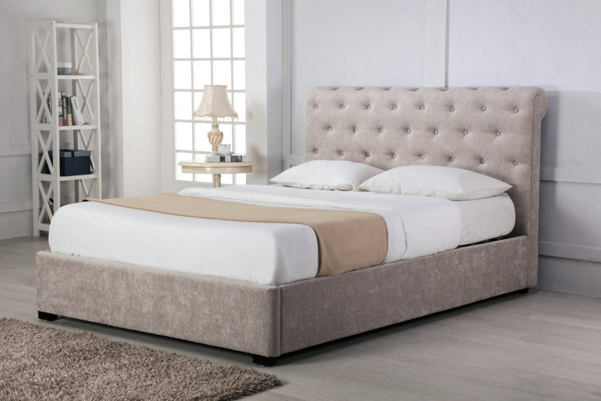 Balmoral Bed With Padded Headboard Stone - Double - Bedzy UK modern and affordable home furniture England