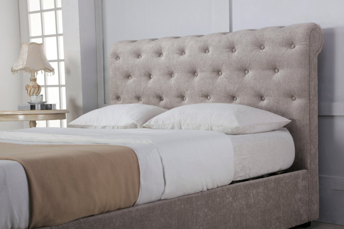 Balmoral Bed With Padded Headboard Stone - Double - Bedzy UK modern and affordable home furniture England