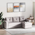 Linen-Look Reversible L-Shaped Sofa Bed with Storage - Grey