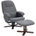 Linen Swivel Recliner Armchair with Footstool and Wooden Base - Grey