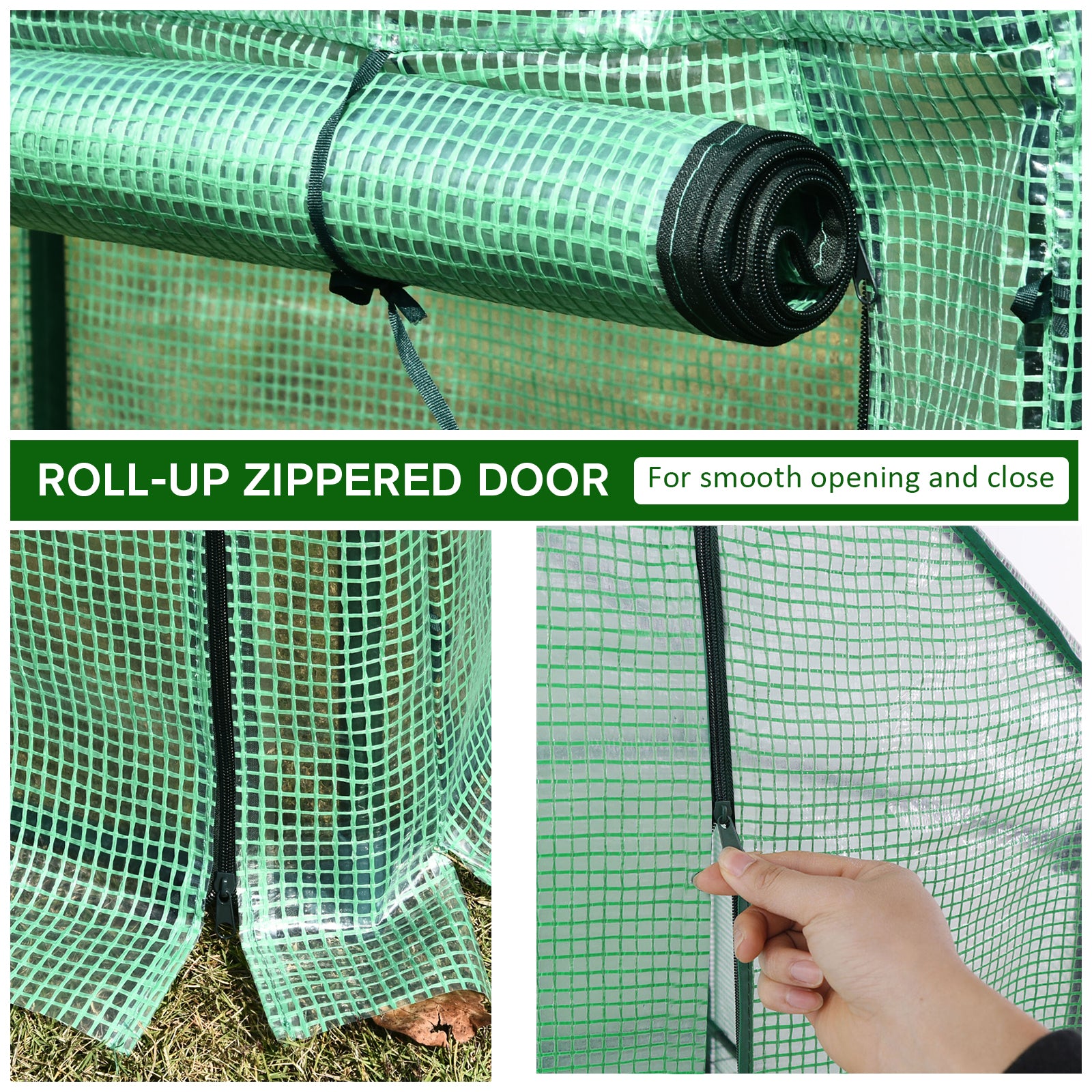 Outdoor PE Greenhouse Steel Frame Plant Cover with Zipper 100L x 50W x 150HCM - Green